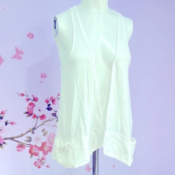 Ann Taylor Loft Lounge Open Front White Vest with Pockets Women's Size S ! - Picture 4 of 10
